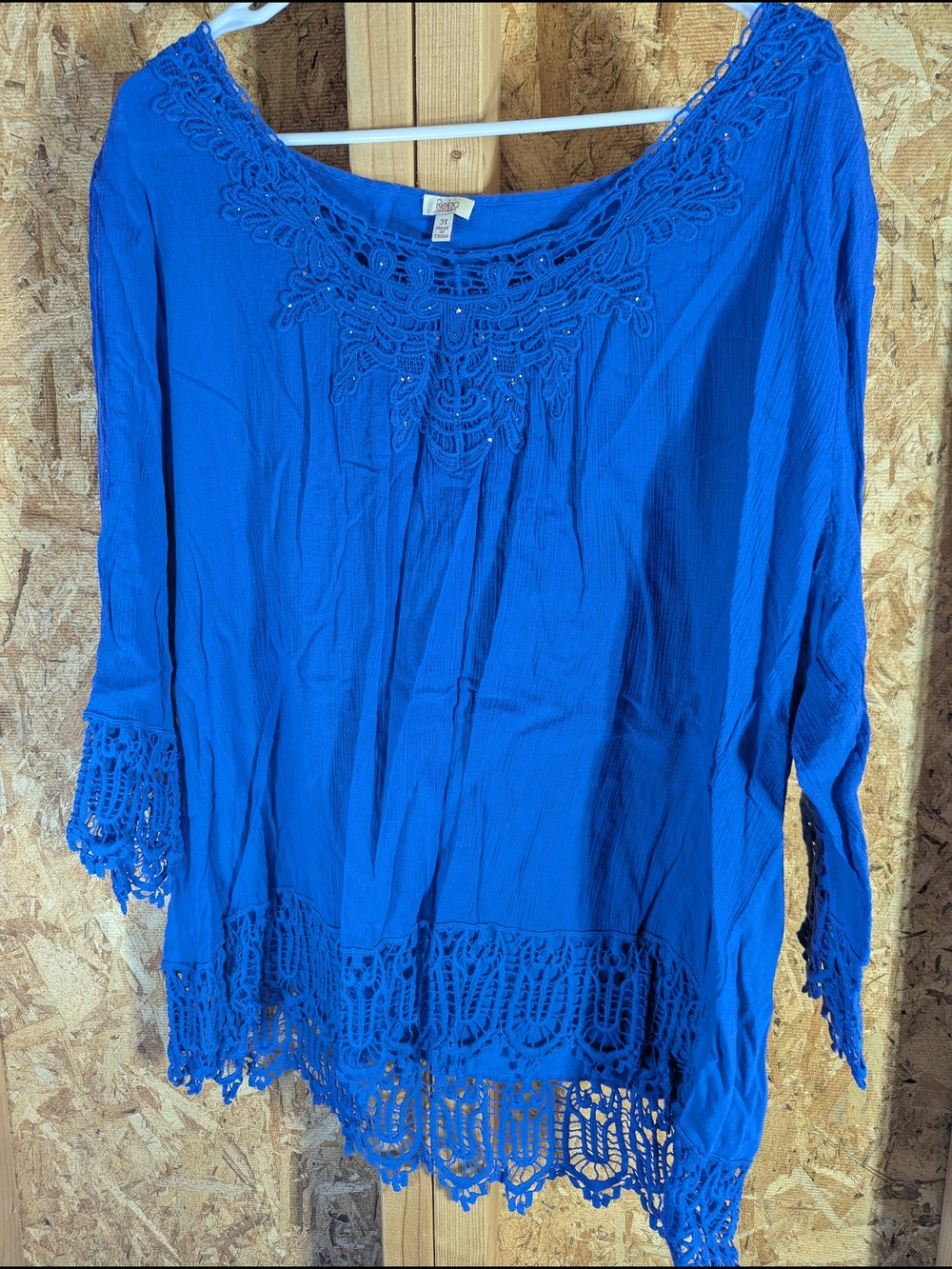 Women’s Blue Crochet-Hem Peasant Top